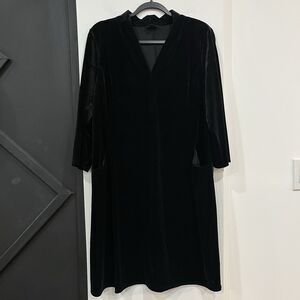 J Jill Wearever Collection 3/4 Sleeve Velvet Black Dress Pockets Size Large
